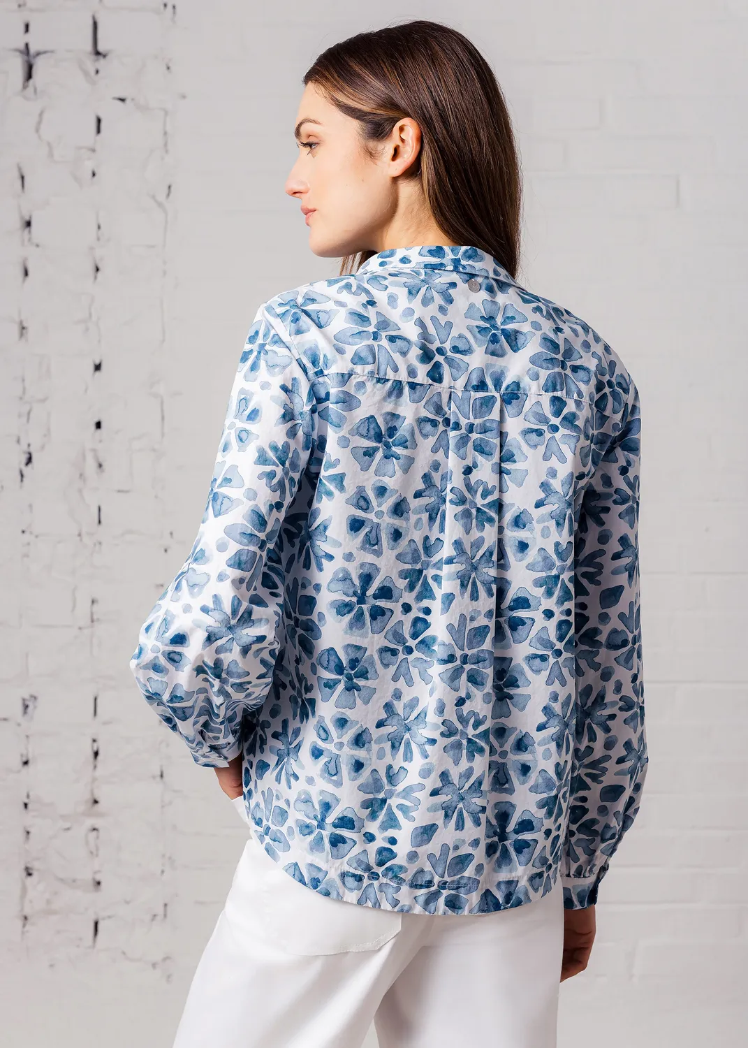 Senatex Hemdbluse Floral Denim Flower Baumwolle