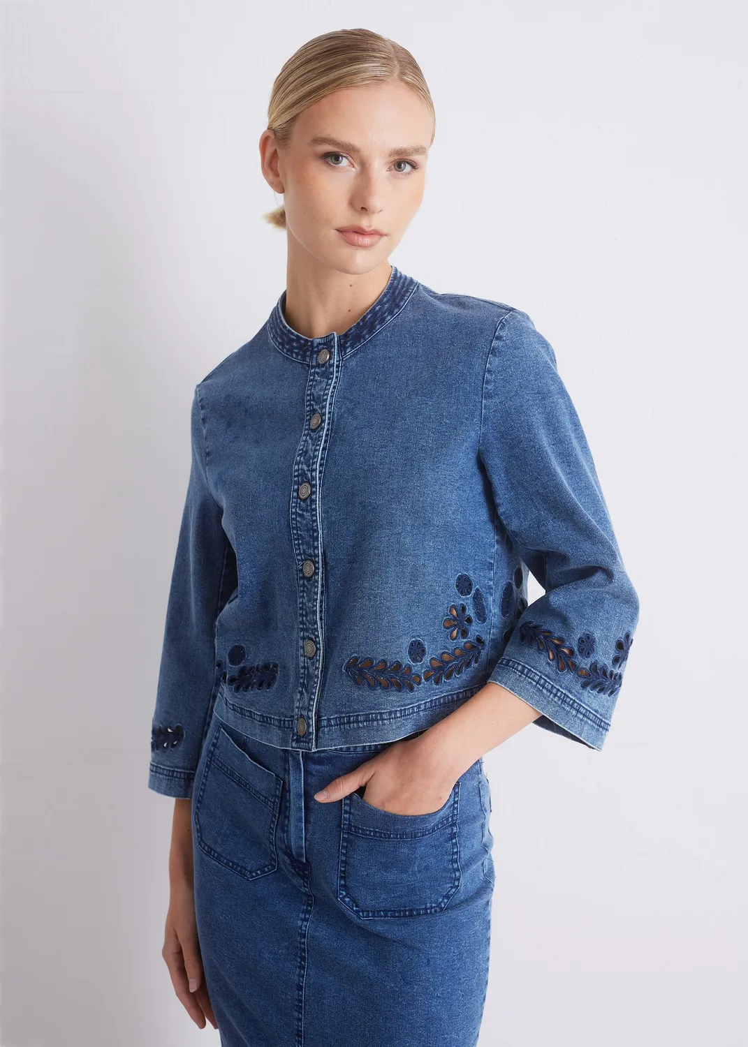 Senatex Jeansjacke Stickerei Denim kurz