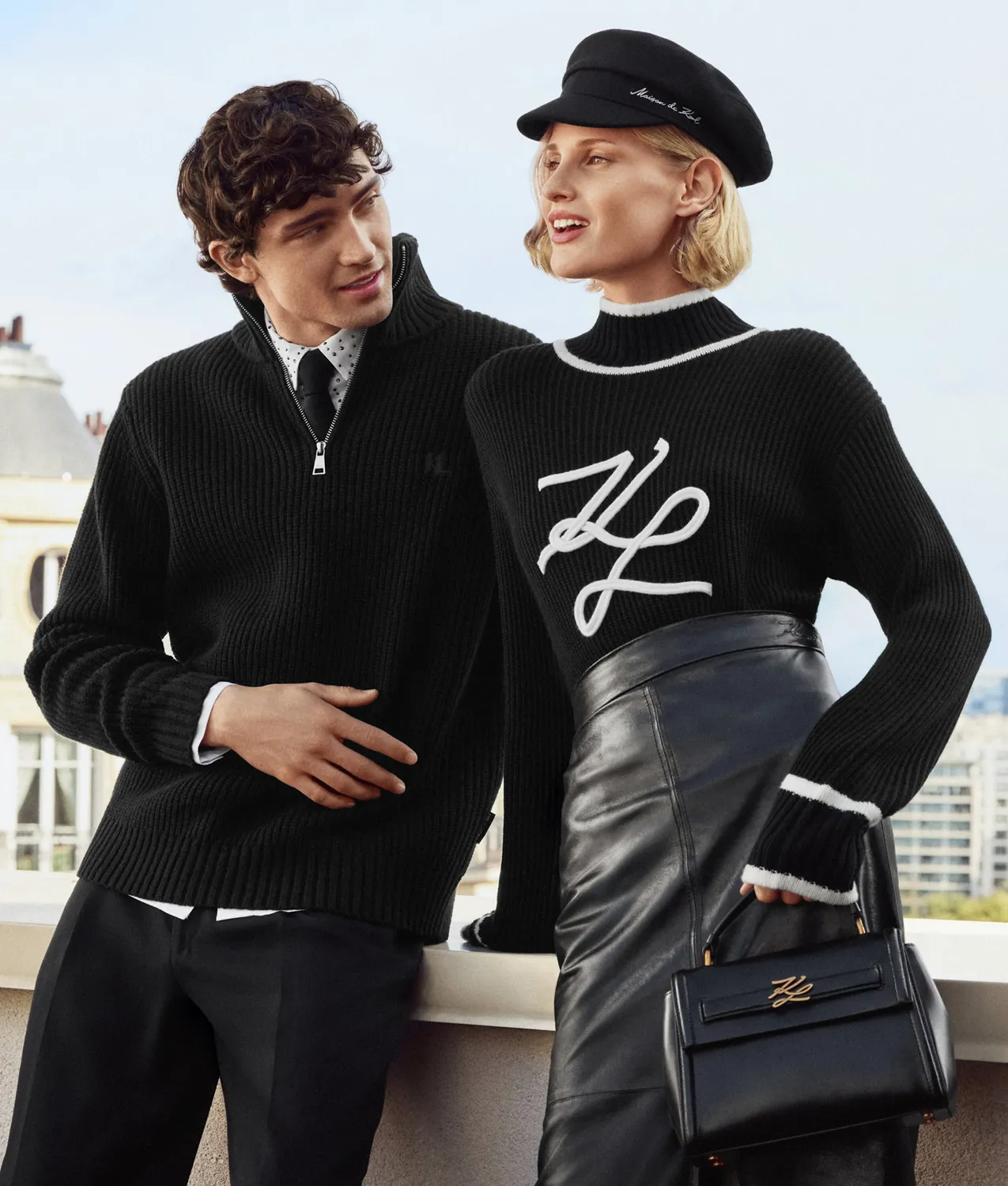 Karl Lagerfeld Half-Zip Turtleneck Pullover Lammwolle gerader Schnitt
