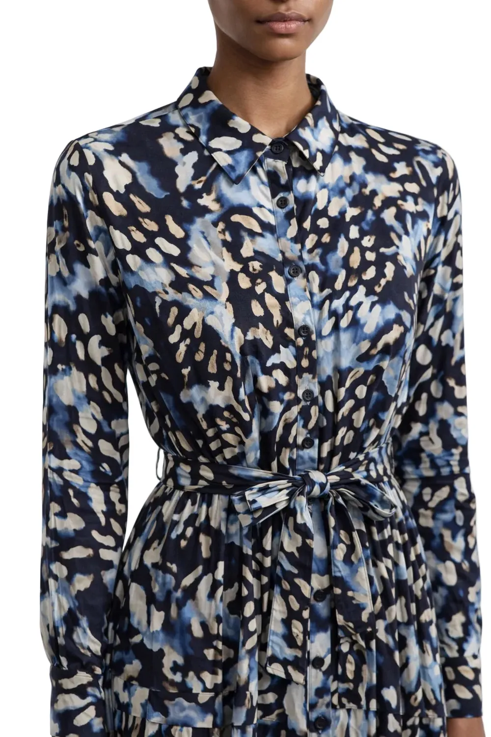 Gloriette Maxikleid Blue Print Blau Langarm tailliert