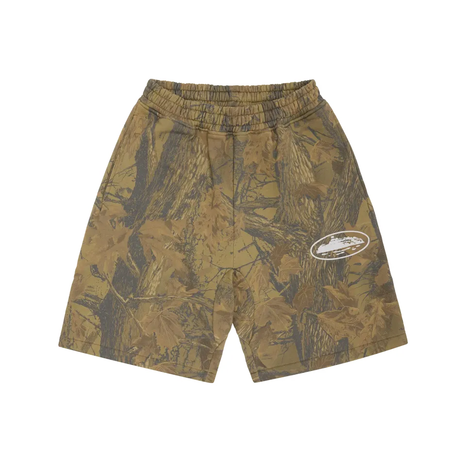 Corteiz Island Puff Print Sweatshort Forest Camo Baumwolle