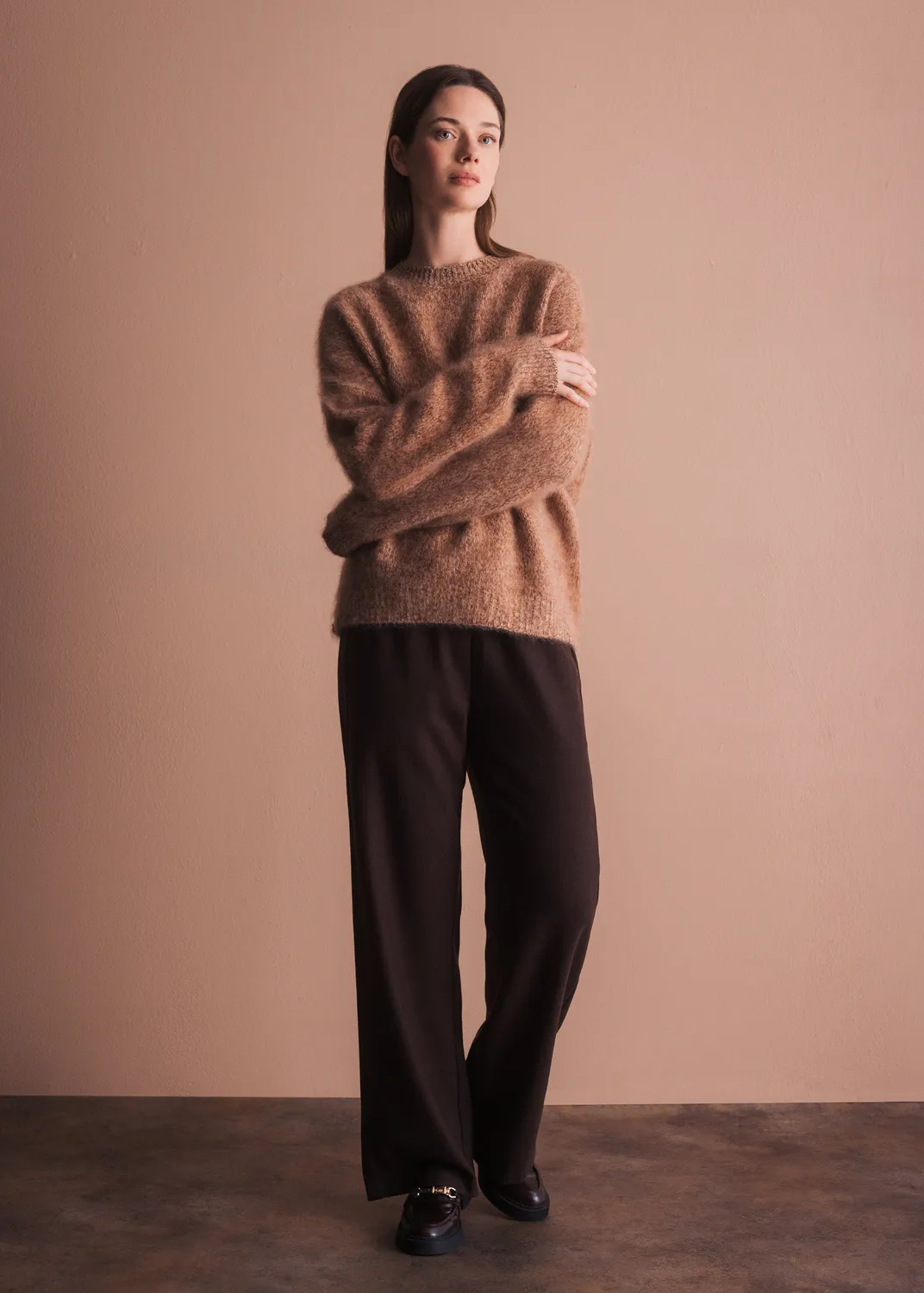Senatex Rundhals Pullover Hazelnut reine Merinowolle