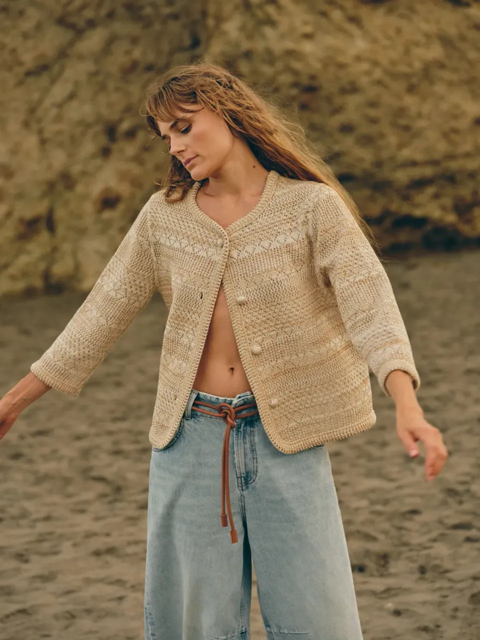 Mos Mosh MMHFlow Knit Jacket Cardigan Beige Melange