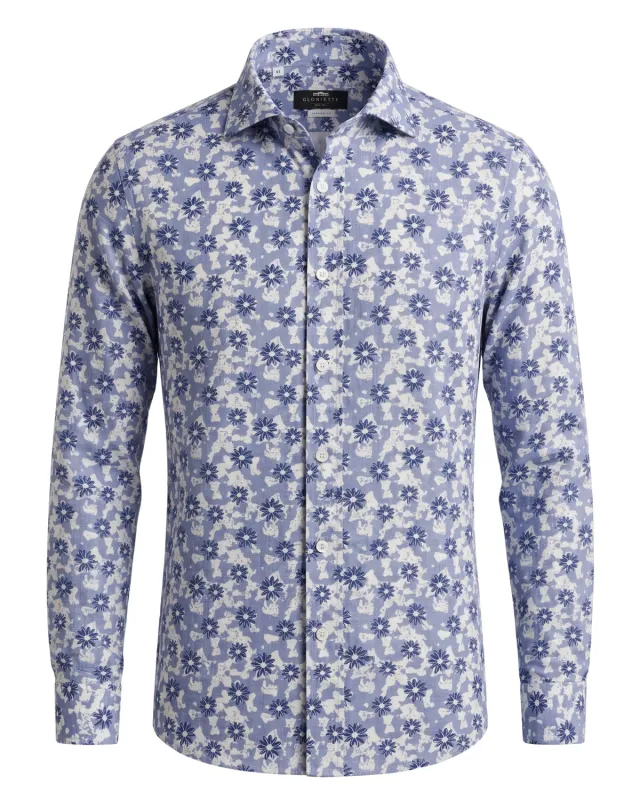 Gloriette Windsor Leinenhemd Blau Blumen 55% Leinen Sommer