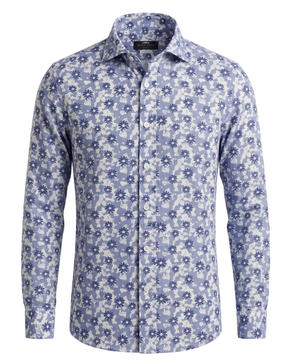 Gloriette Windsor Leinenhemd Blau Blumen 55% Leinen Sommer