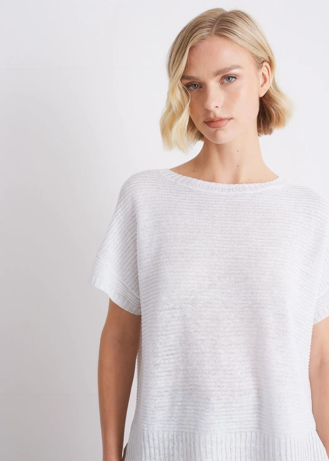 Senatex Leinenstrickshirt Off-White Seitenschlitz Gr M