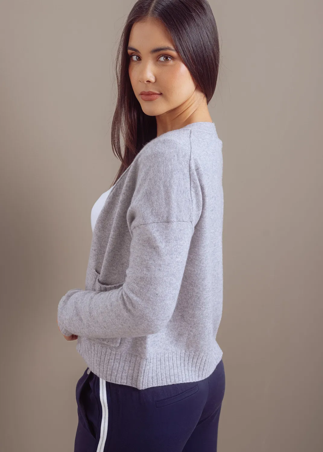 Senatex Kurze Strickjacke Cardigan Navy Merinowolle