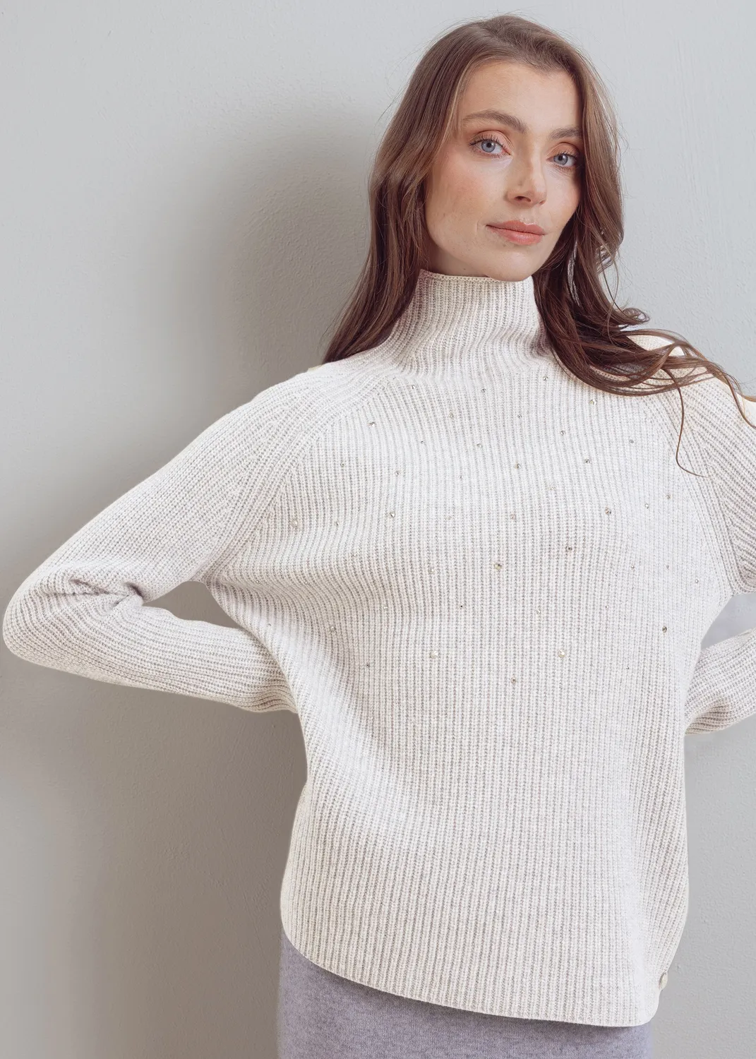 Senatex Rollkragenpullover Wolle Glitzer Silver Ripp