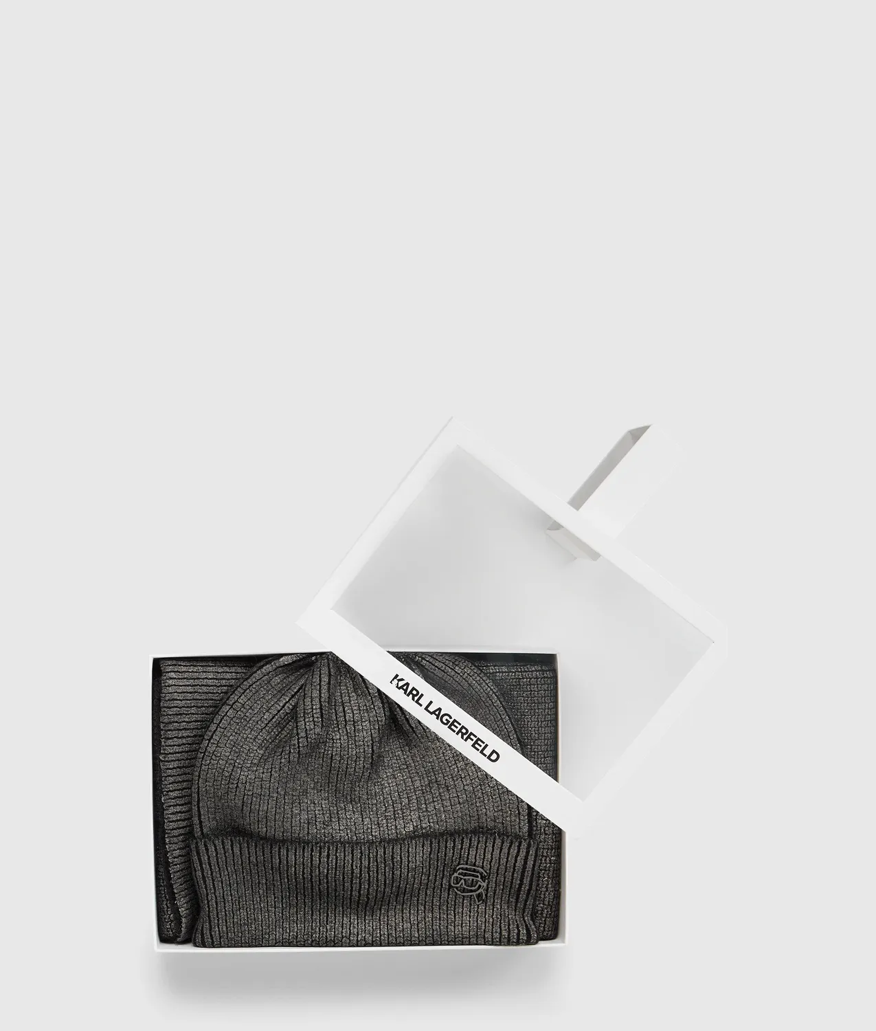 Karl Lagerfeld Ikon Mütze Schal Set metallic Geschenkbox