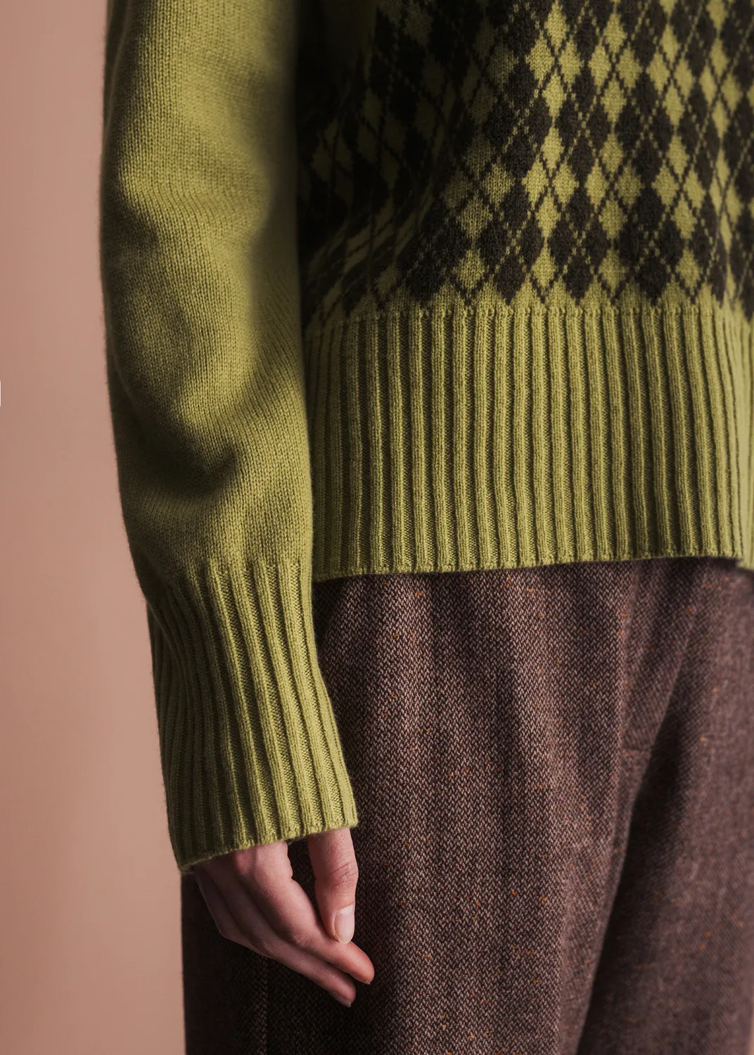 Senatex Pullover Argyle Merinowolle Moss Combo Stehkragen