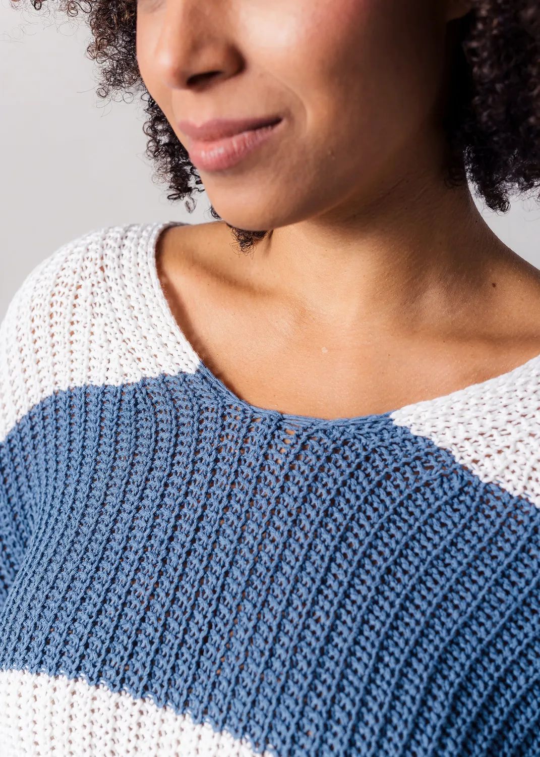 Senatex Blockstreifen-Pullover Baumwolle-Leinen Denim Combo