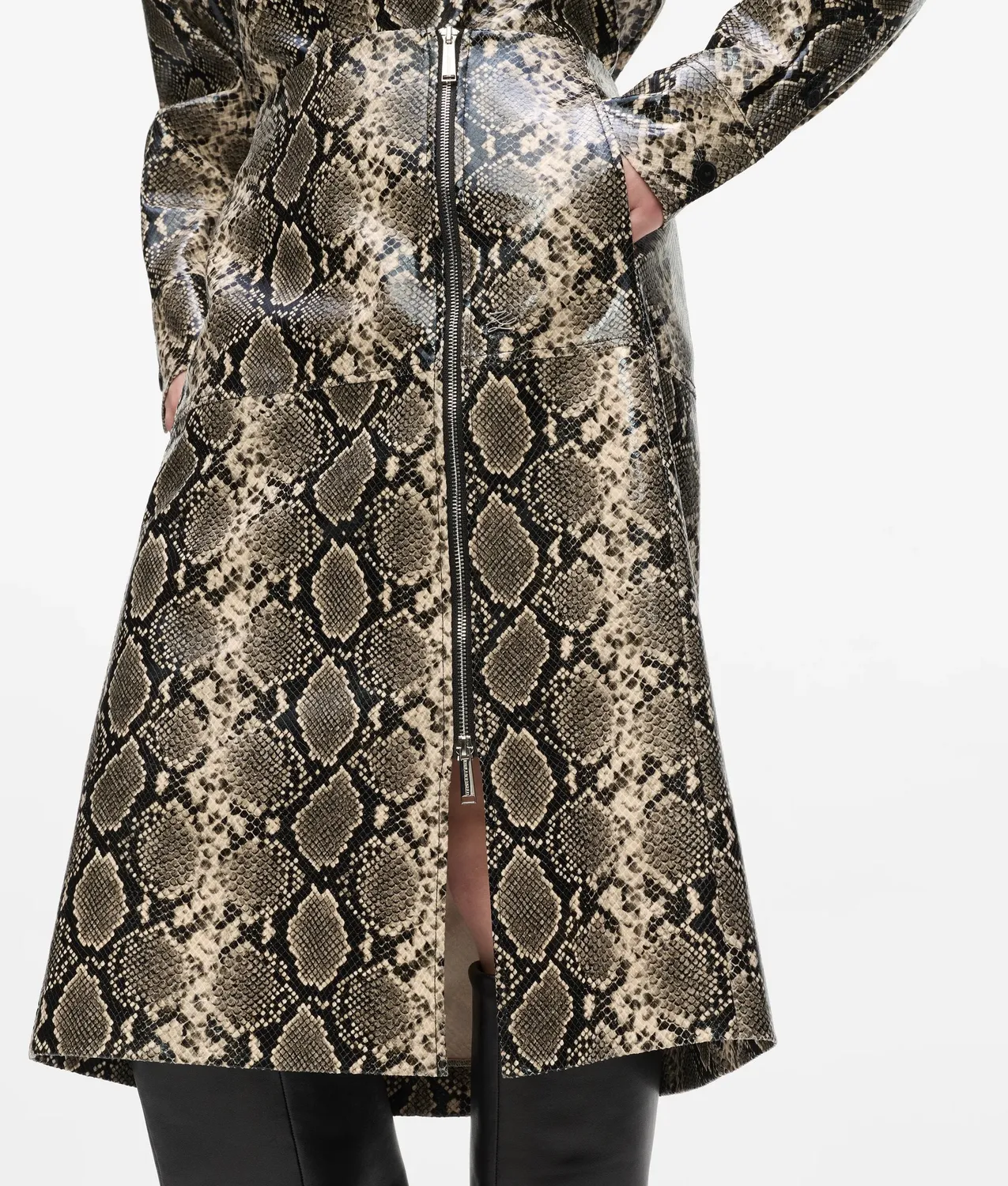 Karl Lagerfeld Faux-Python Midi Rock Schwarz Gr. 0-10