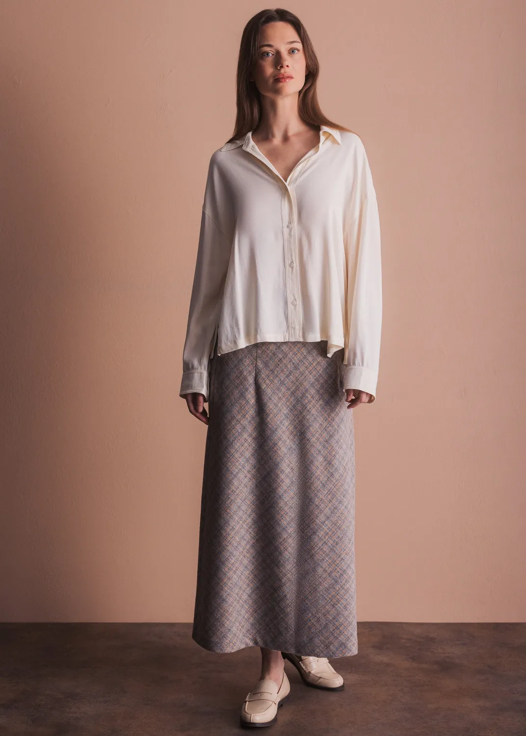Senatex Bluse Kragen Knopfleiste Cream Cupro-Viskose