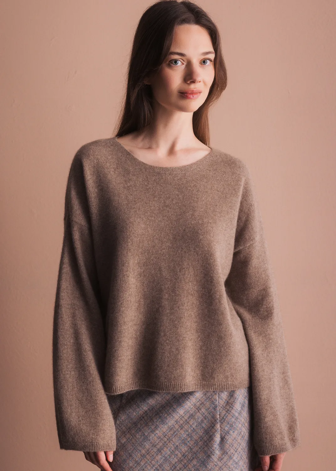 Senatex Kaschmirpullover mit weitem Ausschnitt Pullover Navy