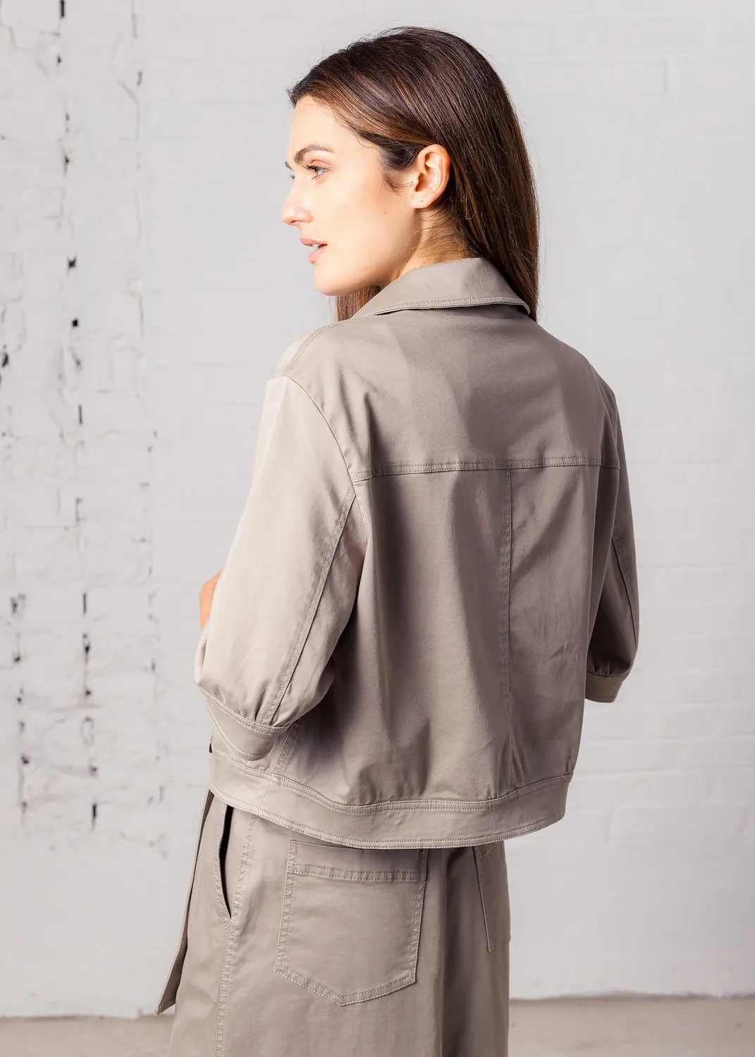 Senatex Kurzarmjacke Baumwollmix Khaki kurz Stretch