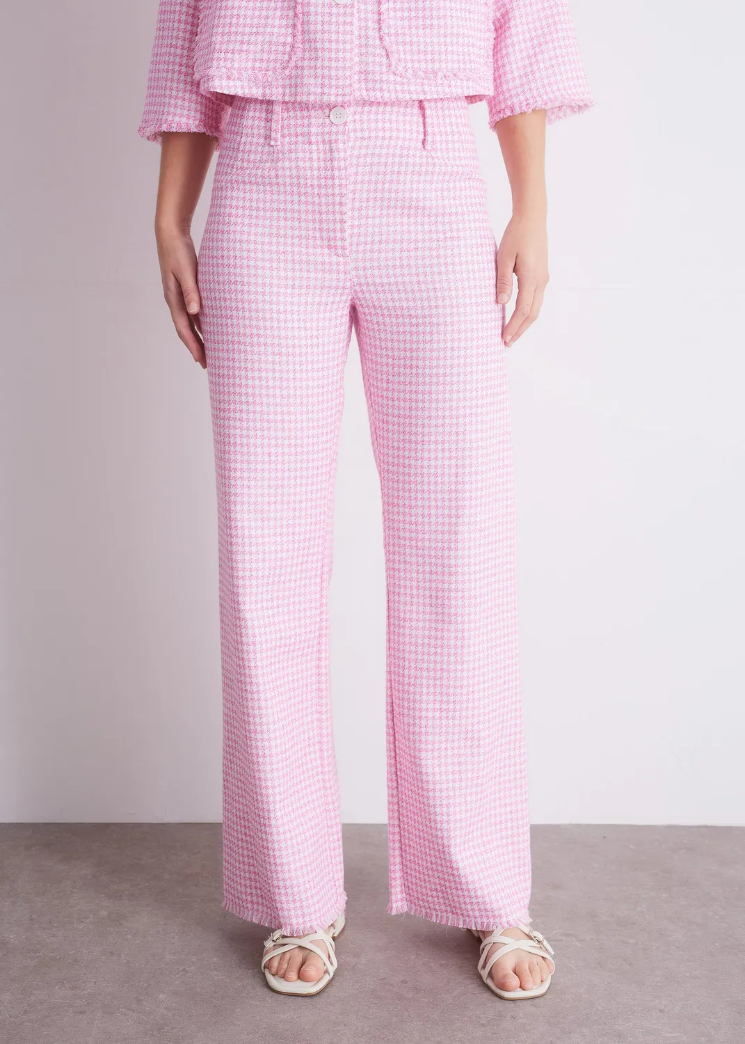 Senatex Gerade Hose Blue Houndstooth Hanf-Mix