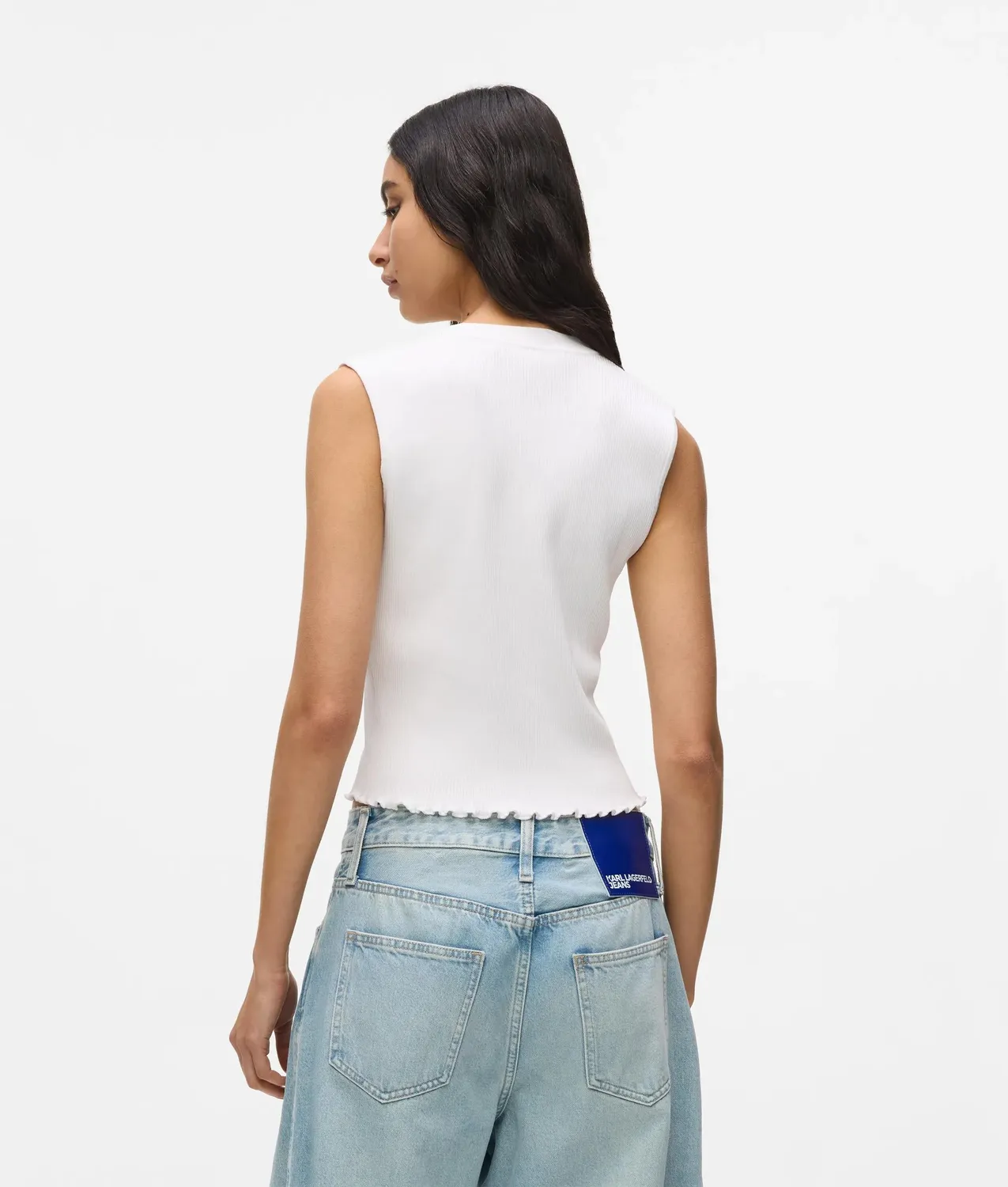 Karl Lagerfeld KL Jeans Ripp-Stricktop Knopf Rüsche