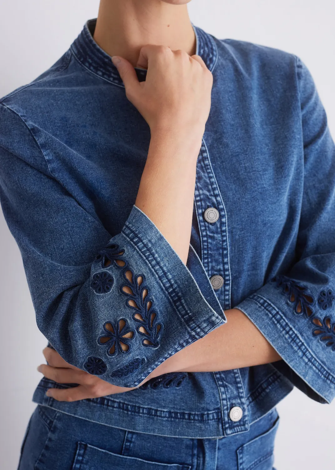 Senatex Jeansjacke Stickerei Denim kurz