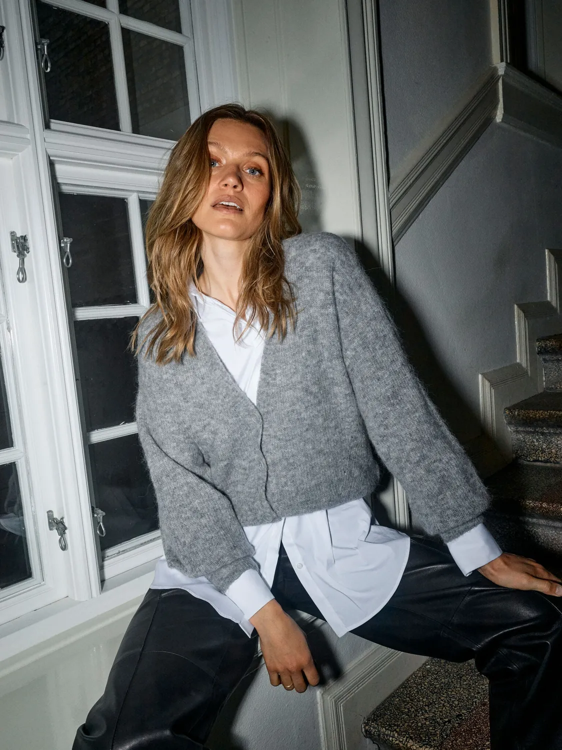Mos Mosh MMThora V-Neck Strickjacke Feather Gray