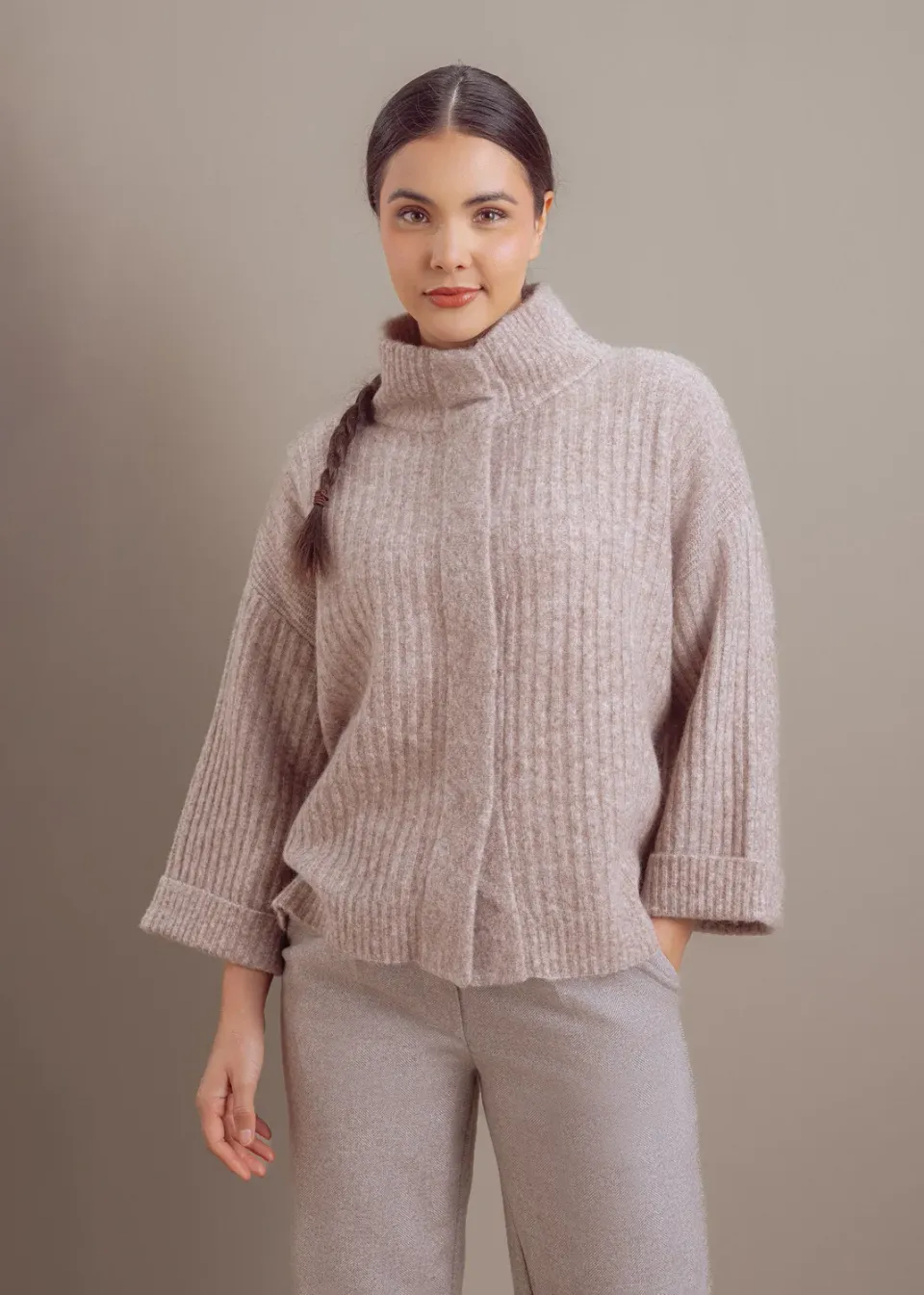 Senatex Strickjacke mit Stehkragen Cardigan Stone Alpaka-Mix