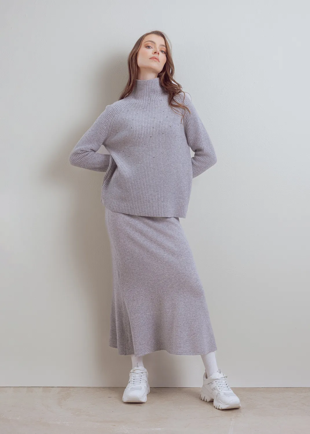 Senatex Rollkragenpullover Wolle Glitzer Silver Ripp