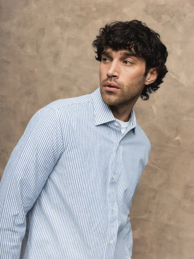 Mos Mosh Marco Oxford Stripe Hemd Hellblau Regular Herren