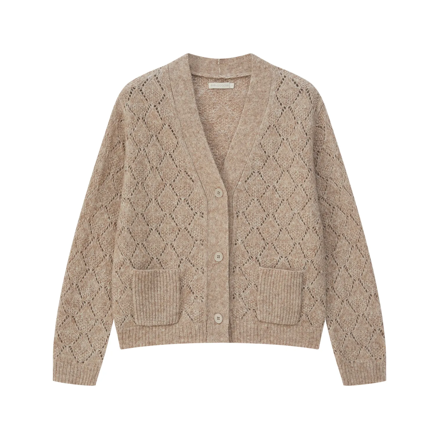 Senatex Cardigan mit Ajourmuster Hazelnut V-Ausschnitt