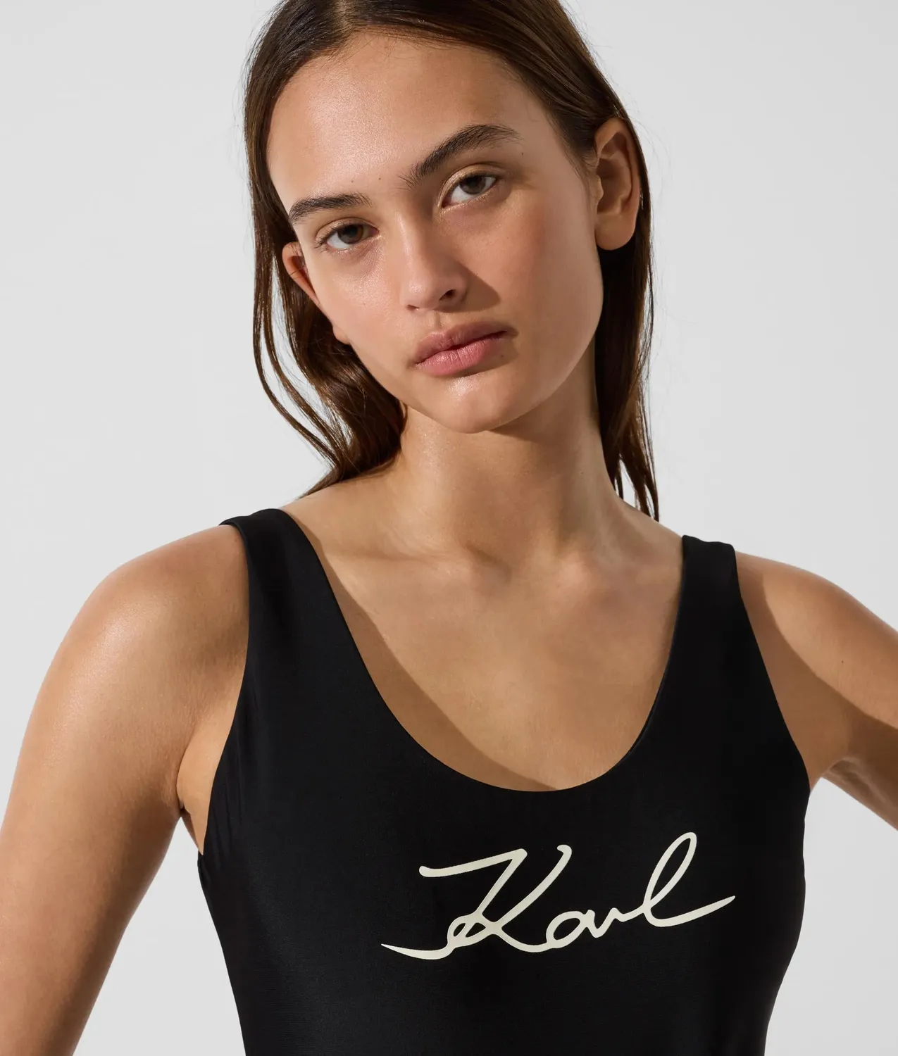 Karl Lagerfeld Signature Badeanzug Scoop-Neck Logo cheeky