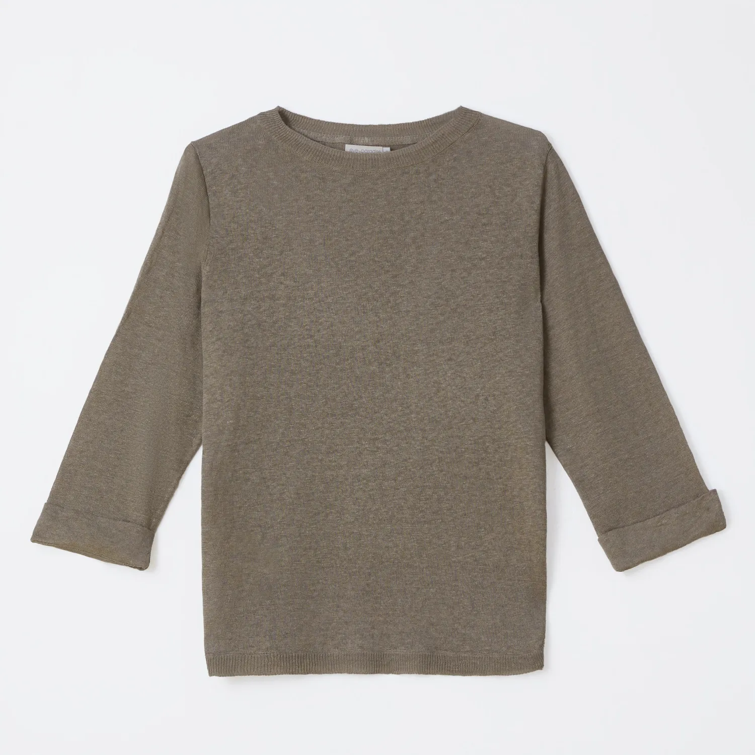 Senatex Leinenpullover Rundhals Mocca 3/4-Arm