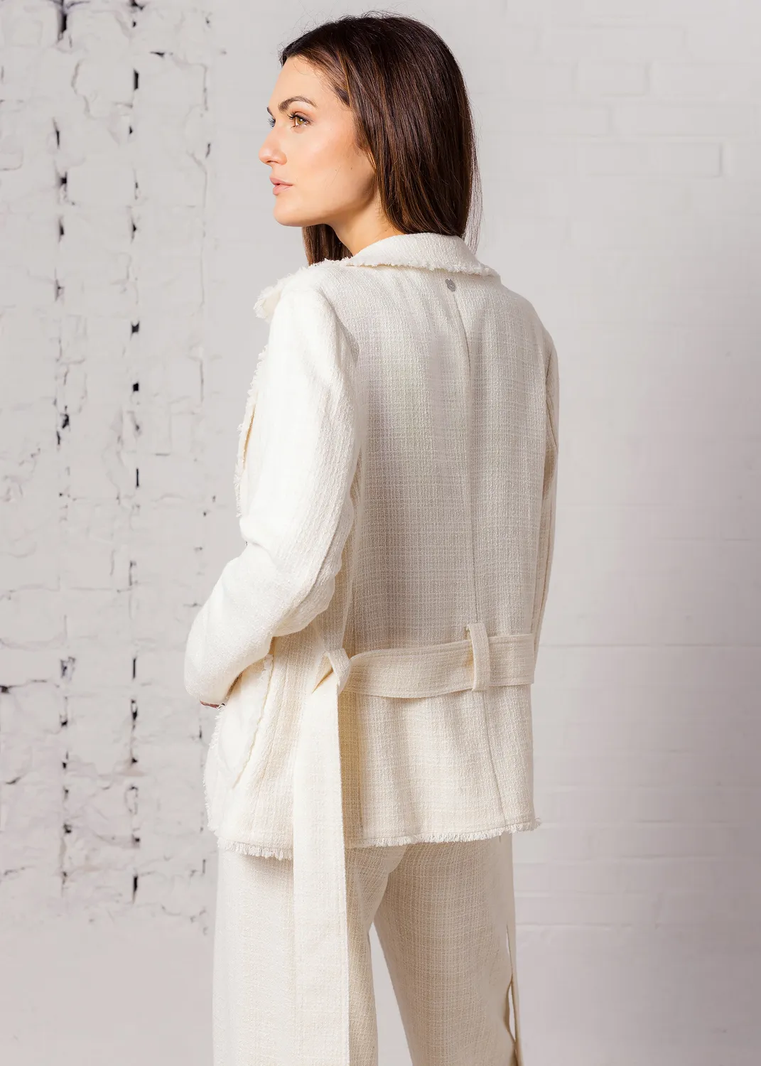 Senatex Bouclé-Blazer Cream Wolle-Viskose