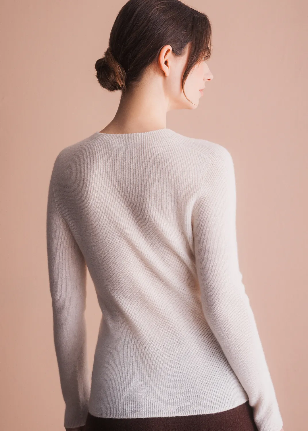 Senatex Rippstrick-Pullover Kaschmir Pullover Cream schmal