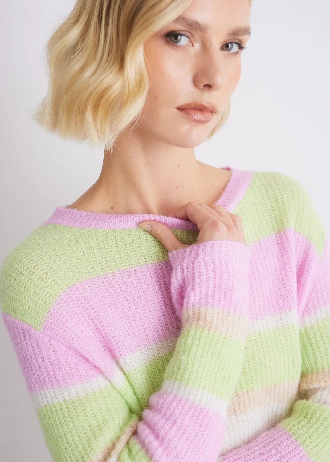 Senatex Alpakamix Strickpullover Pistaccio Streifen