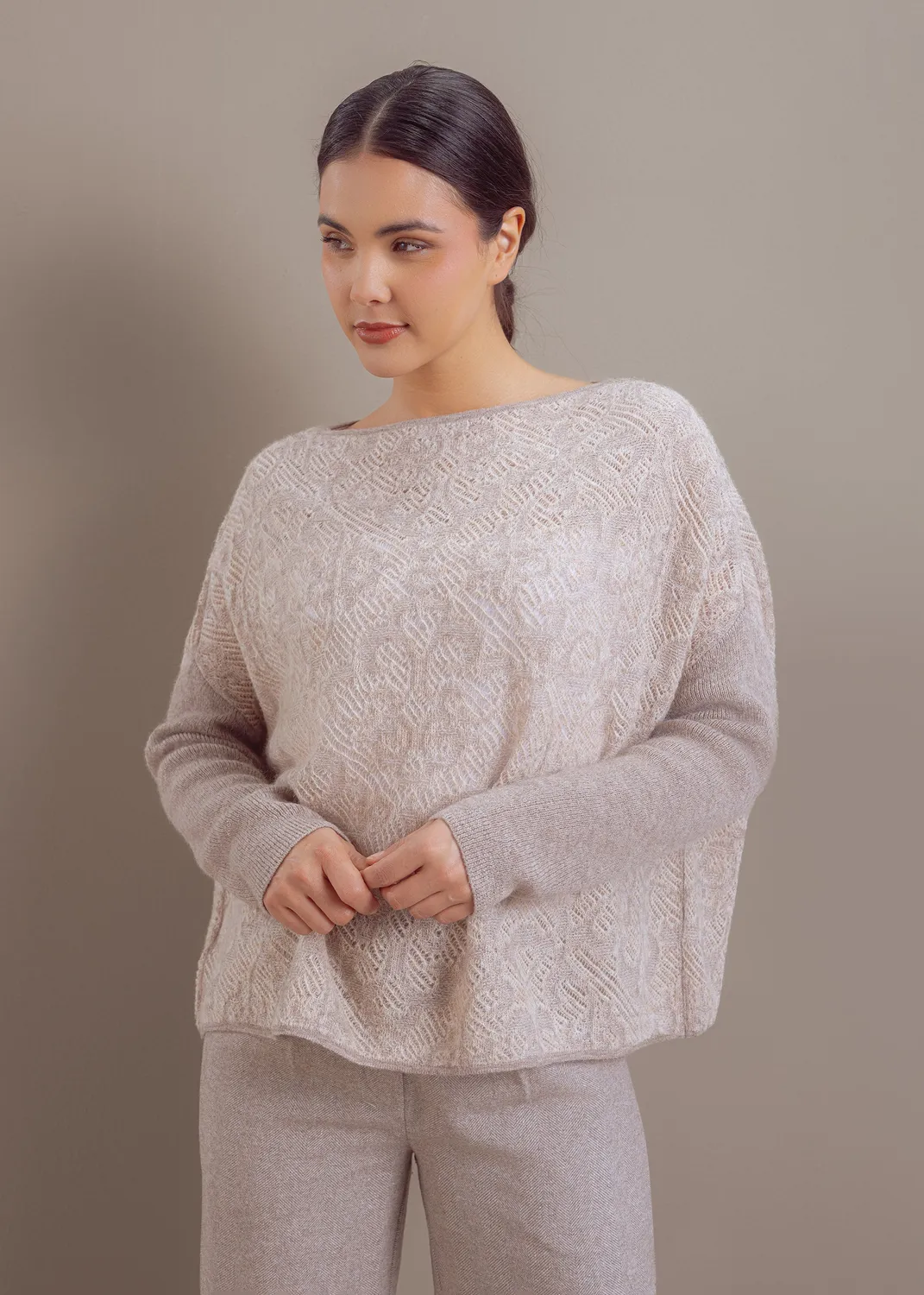 Senatex Pullover Alpaka-Merino Stone strukturiert