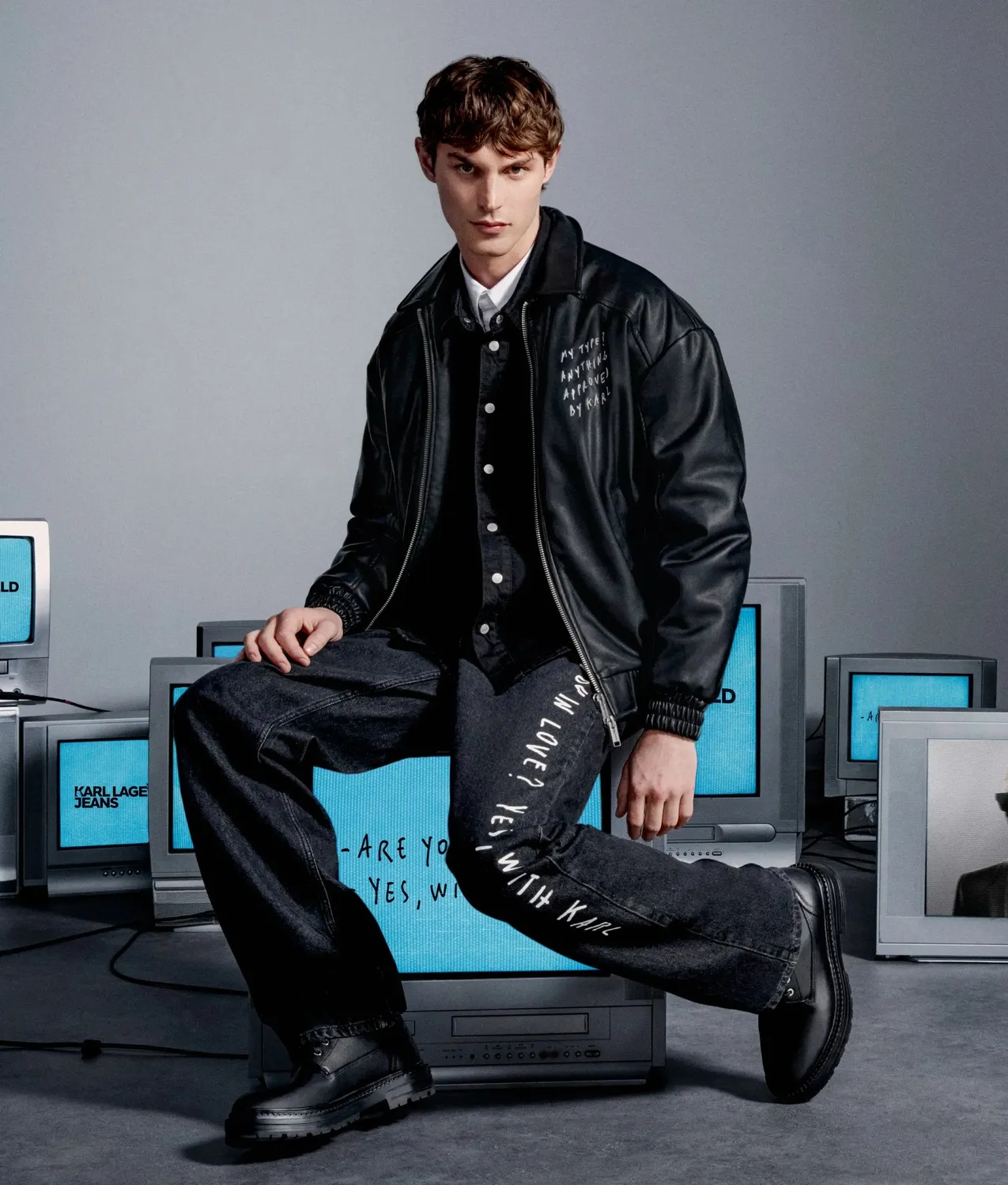 Karl Lagerfeld KL Jeans x Pietro Terzini Jacke Kunstleder wattiert