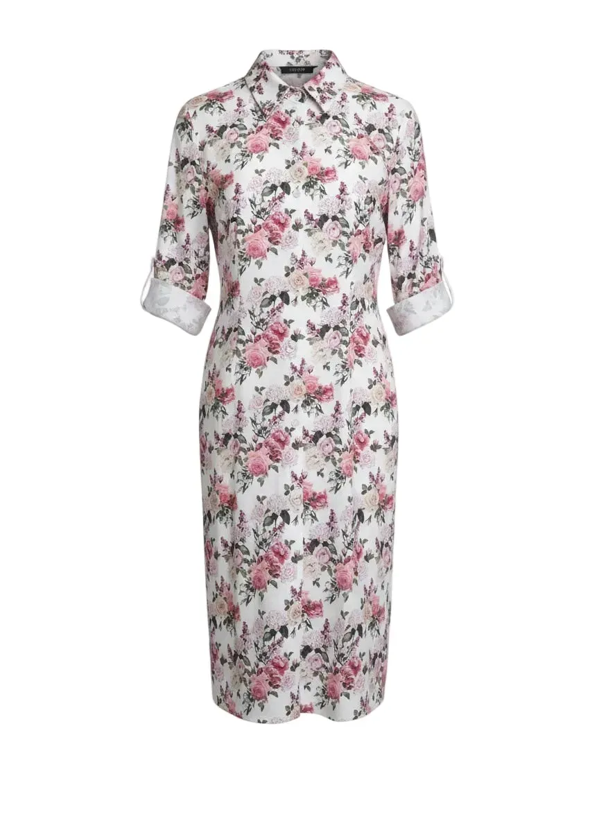 Gloriette Midikleid Rose Print Rosa Baumwollkleid 3/4-Arm