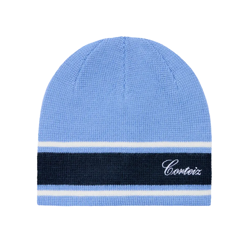 Corteiz Turismo Knit Beanie Baby Blue Streifen