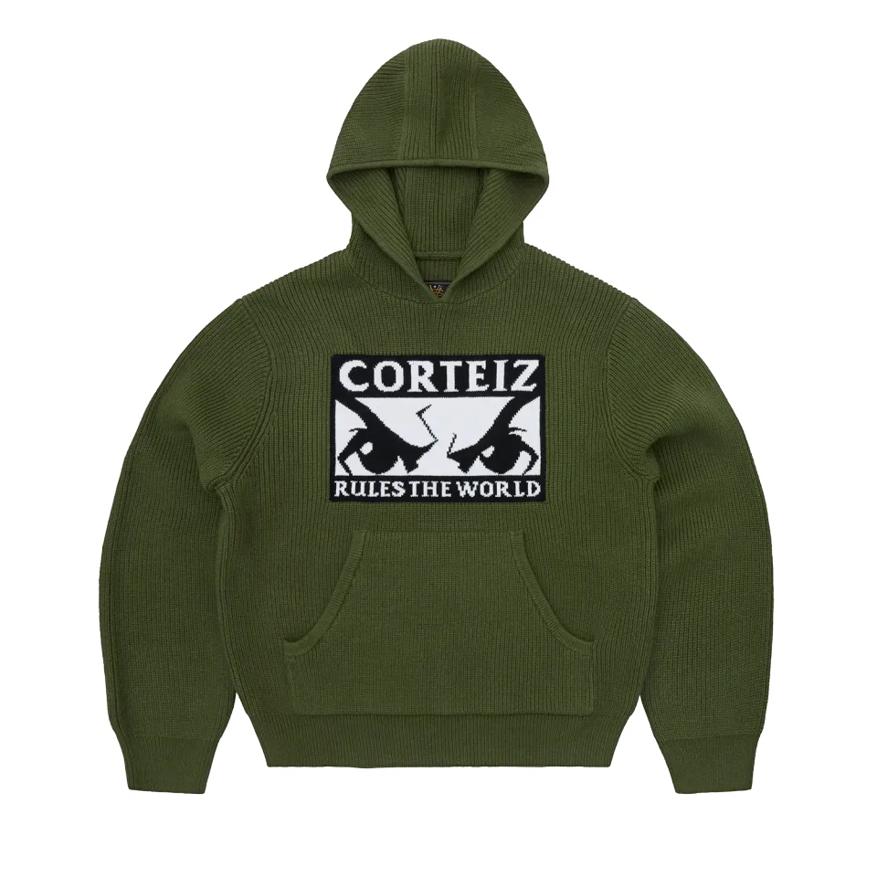 Corteiz Huey Knit Hoodie Strickhoodie Olive Jacquard