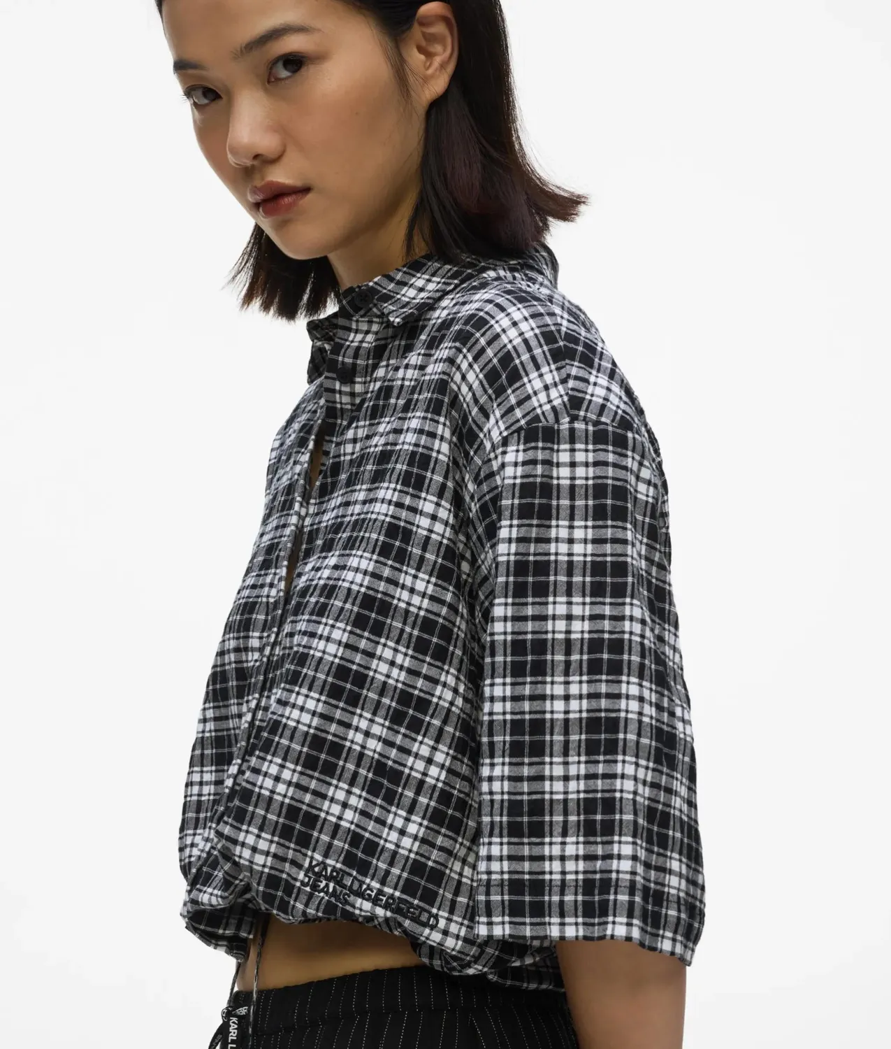 Karl Lagerfeld KL Jeans Bluse kariert cropped boxy