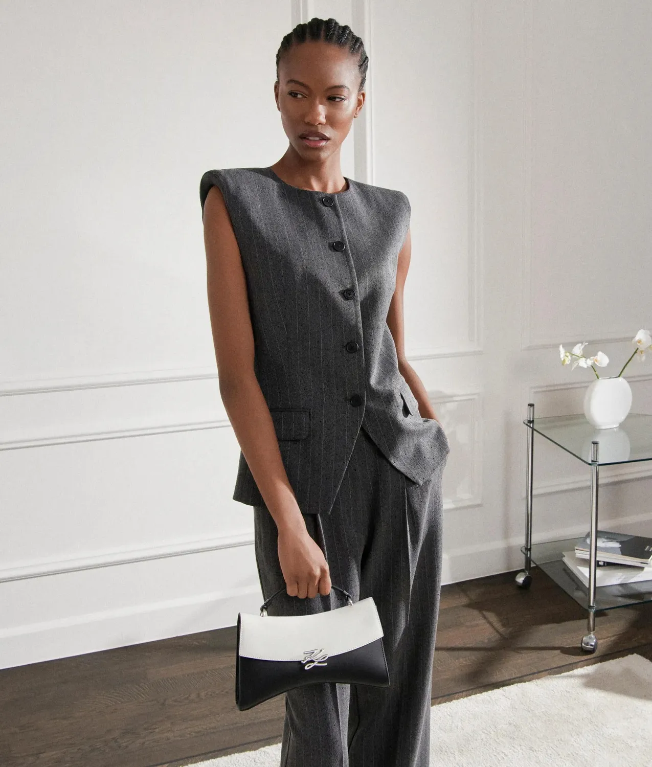 Karl Lagerfeld Pinstripe Weste Nadelstreifen Strass