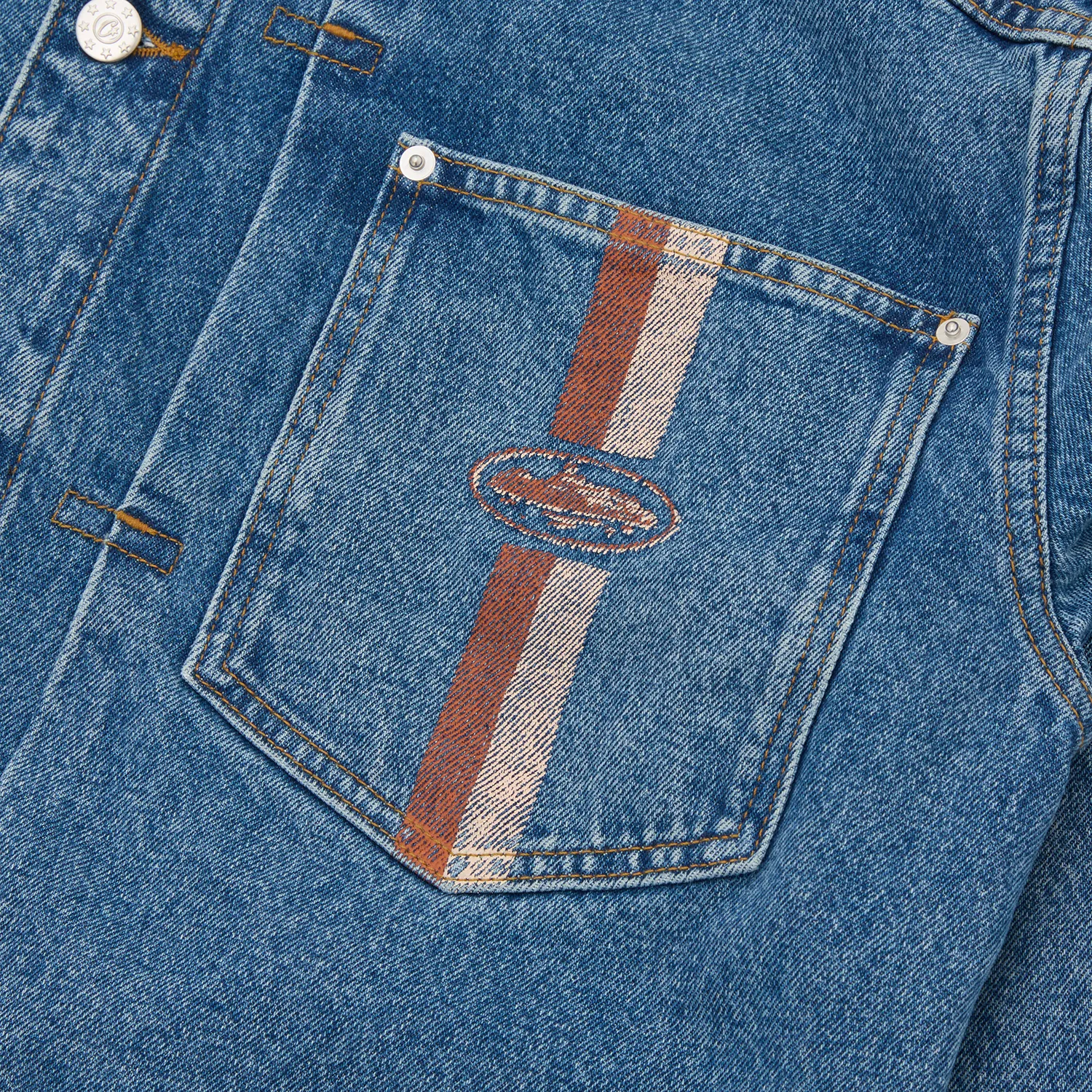 Corteiz Dual Stripe Jeansjacke Midwash Denim
