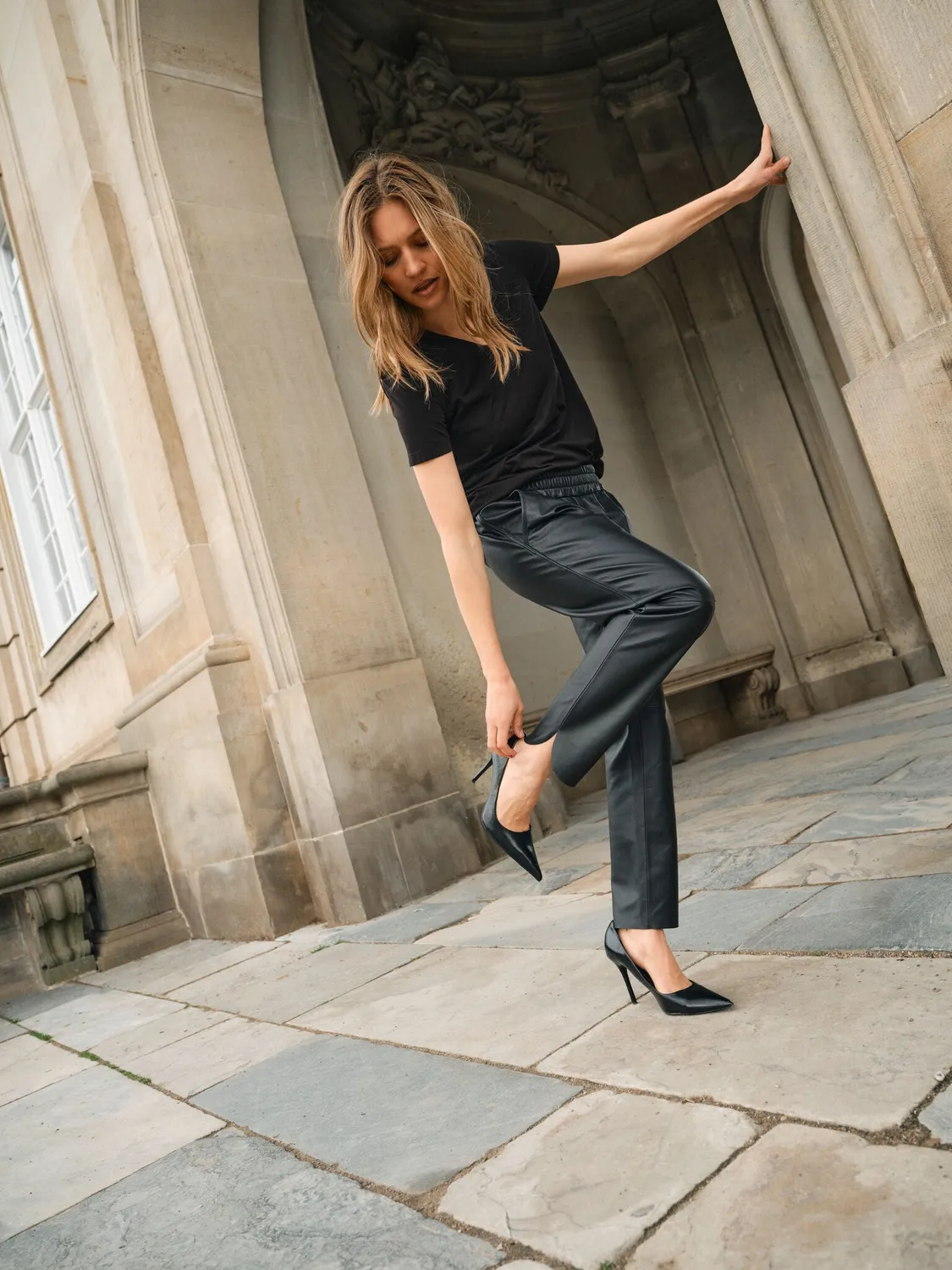 Mos Mosh MMZabel Leather Sweatpant Schwarz Lammleder