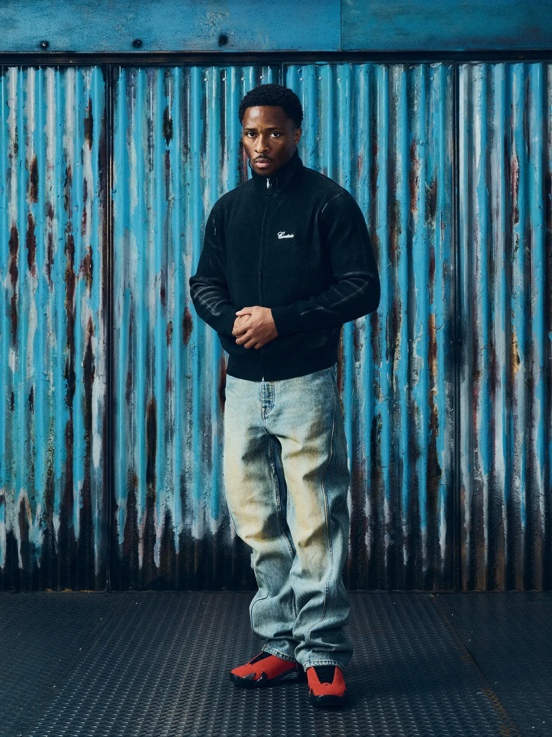 Corteiz 2 Tone Ribbed Knit Zip Up Black Baumwolle