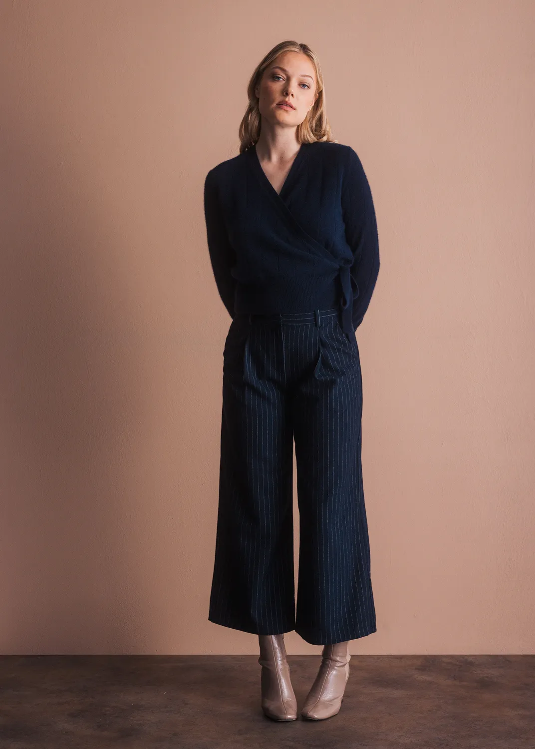 Senatex Wickelcardigan Cardigan Navy Kaschmir mit Gürtel