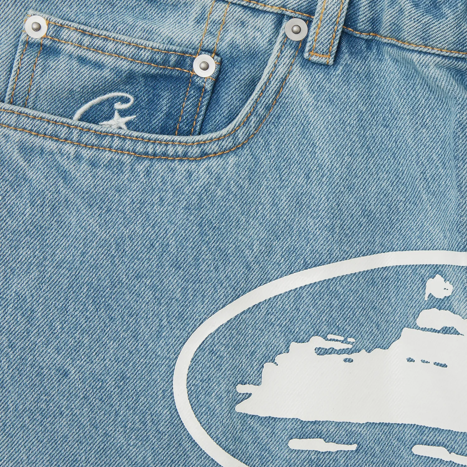Corteiz Island Denim Short Stonewash gerade