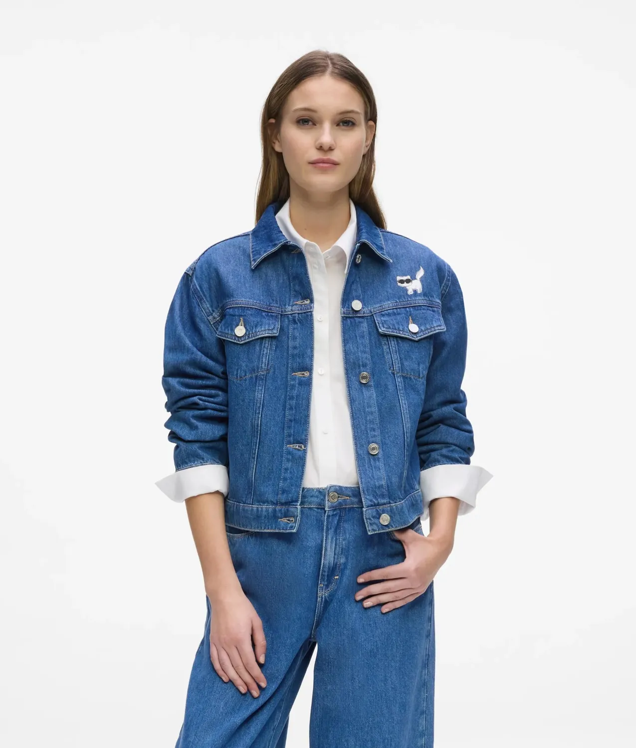 Karl Lagerfeld Ikon Choupette Jeansjacke Denim silber