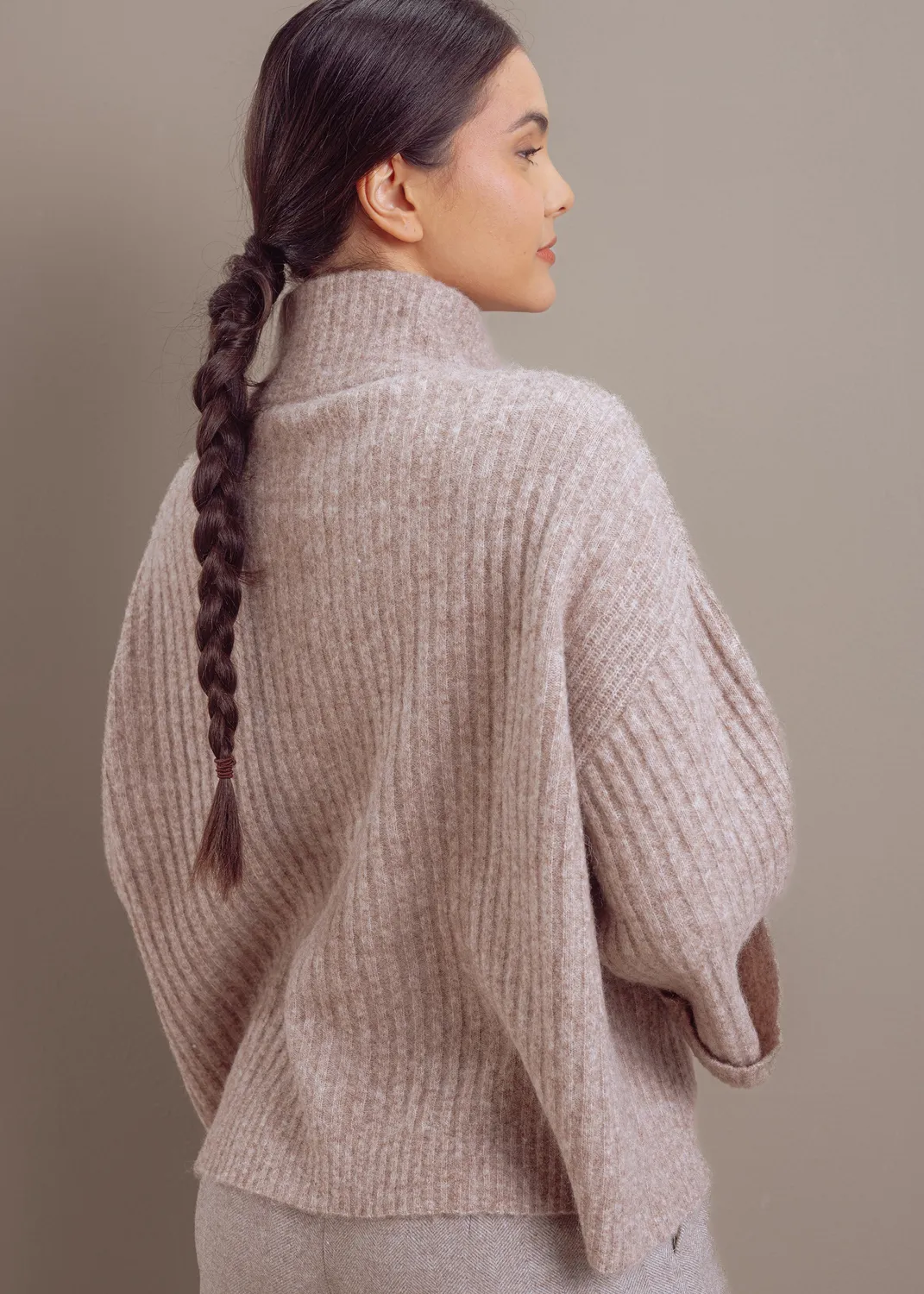 Senatex Strickjacke mit Stehkragen Cardigan Stone Alpaka-Mix