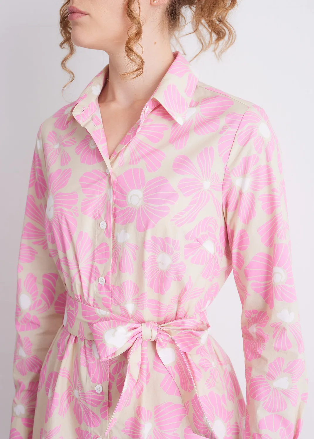 Senatex Hemdblusenkleid Baumwolle Kleid Pink Bloom