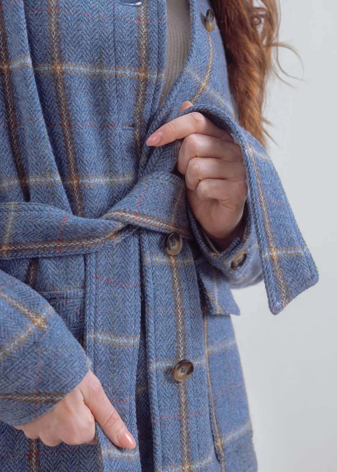 Senatex Karierte Wolljacke Denim Check Reine Wolle
