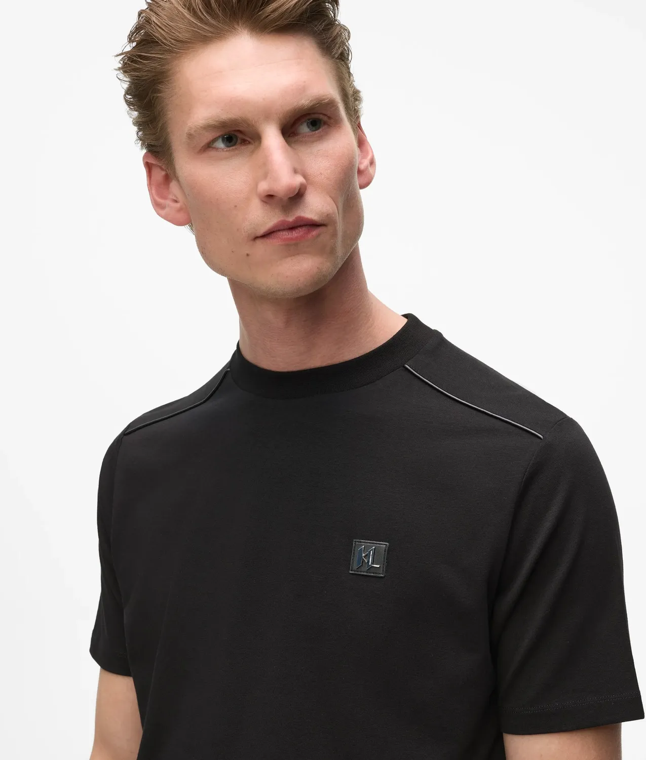 Karl Lagerfeld Faux-Leather Piping T-Shirt Herren Schwarz