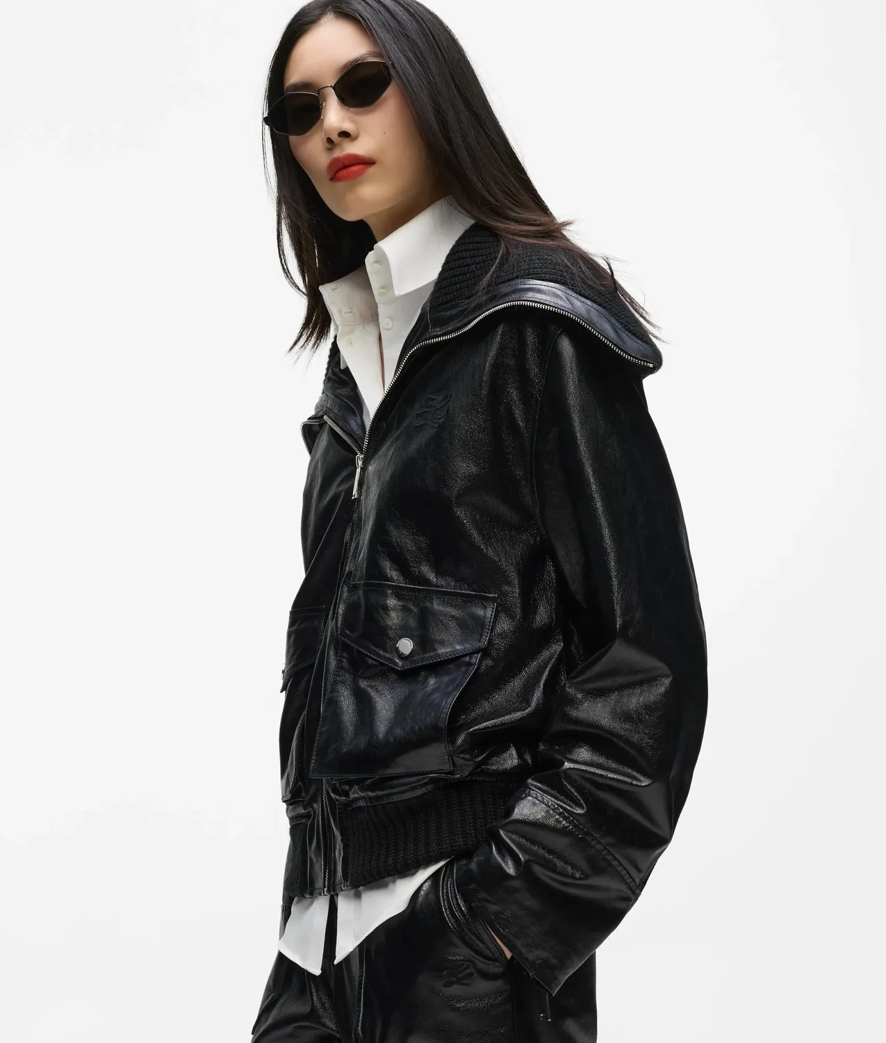 Karl Lagerfeld Strickkragen Lederjacke Ziegenleder